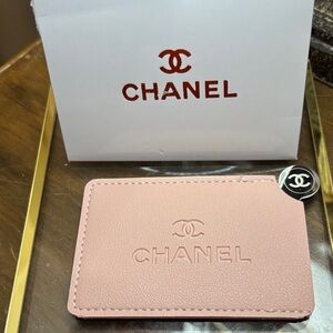 CHANEL Blush Pink Embossed Leather Card Holder